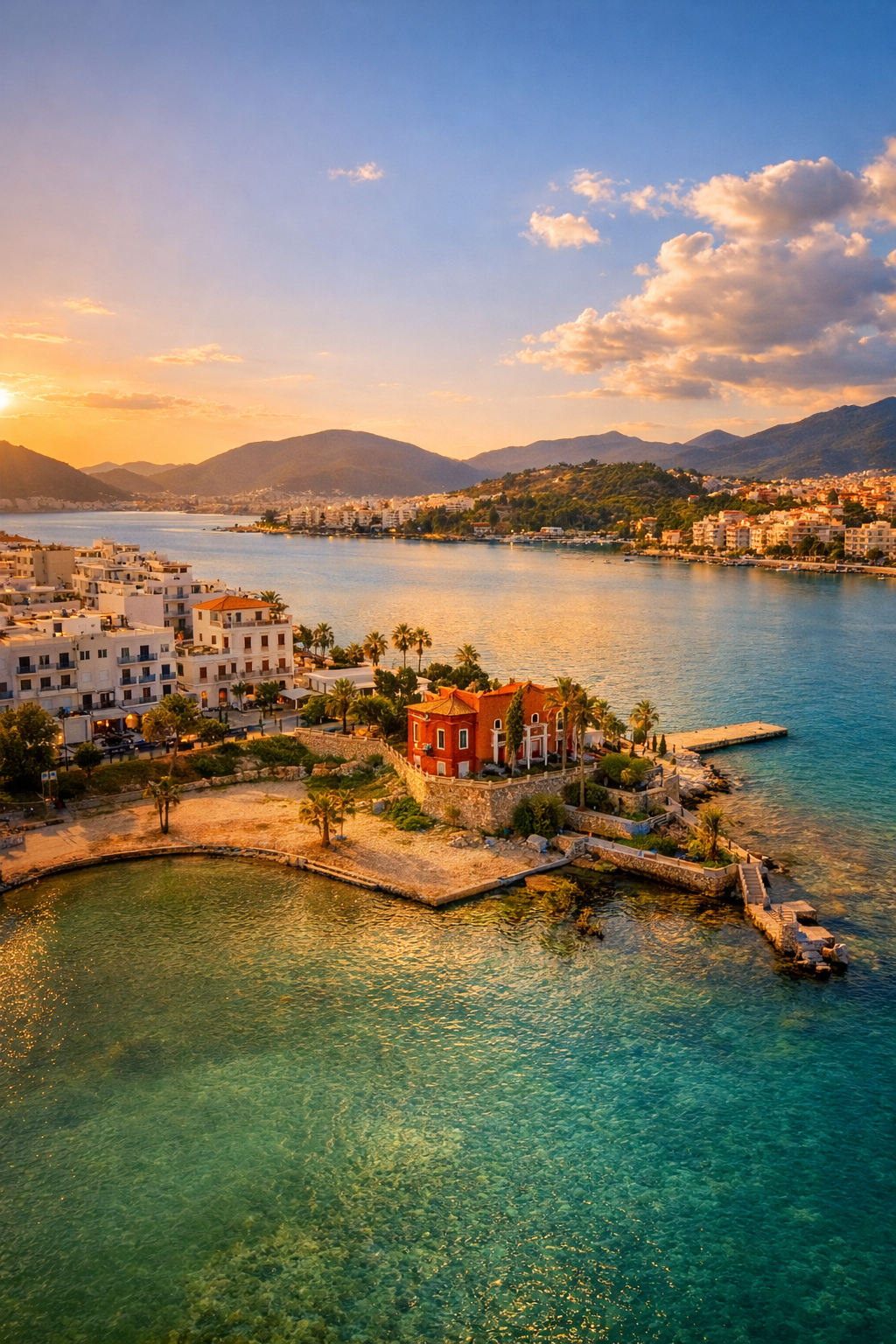 Chalkida coastline near the Evripos Strait with turquoise waters and town landscape